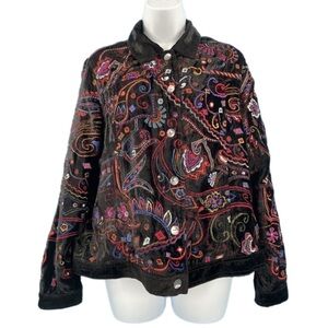 Laura Ashley Fully Lined Black Velvet Embroidered Jacket / Shacket Size M